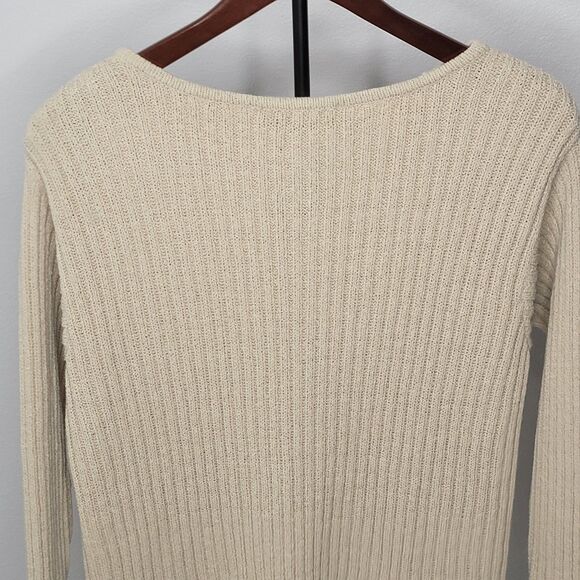 Express Tricot Heavy Ribbed Sweater Women's M Thick Knit Cream Tunic Pull Over - Picture 5 of 9